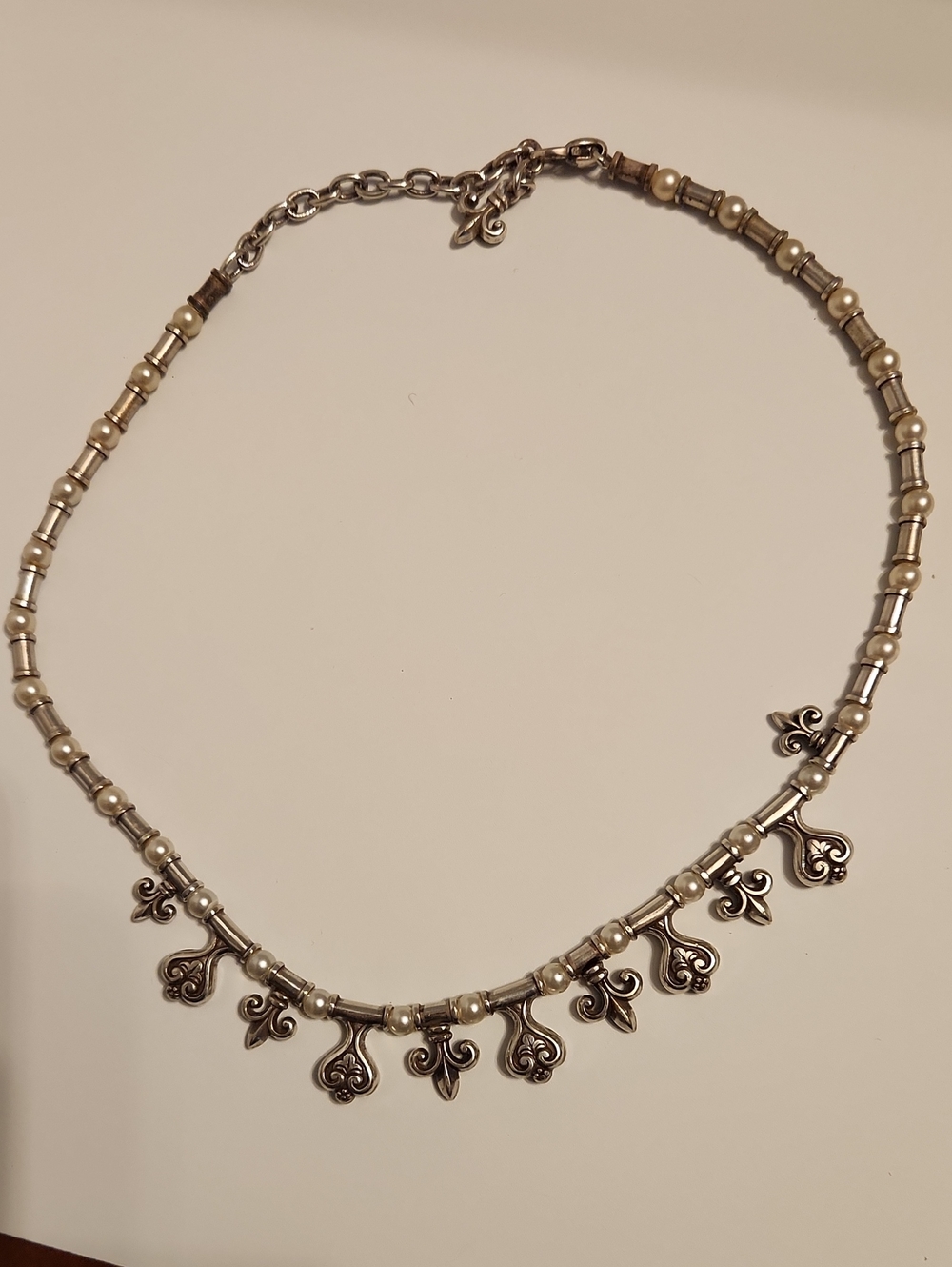 Brighton Faux Pearls Necklace with Hearts & Fleur-de-Lis Charms